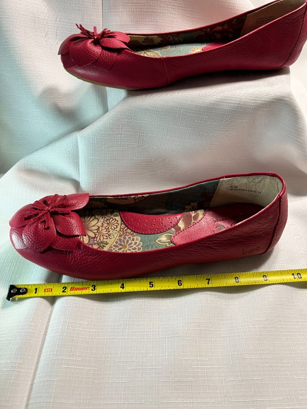 b.o.c. Born Concept Red Leather Floral Ballet Flats Slip On Comfort Shoes 8 - Picture 10 of 10